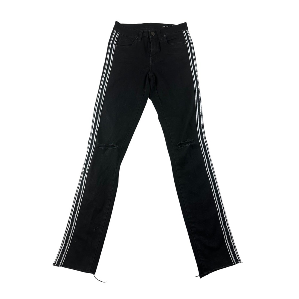 BlankNYC Jeans Women 24 Black Skinny Denim Striped Distressed Stretch Rocker